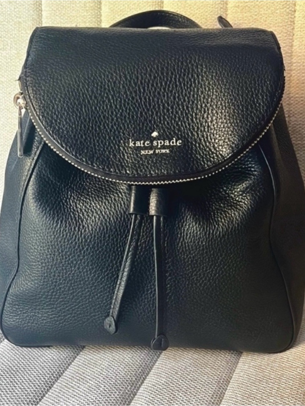 Kate Spade New York Black Leather Backpack Pebbled Leather Bag - Picture 3 of 7